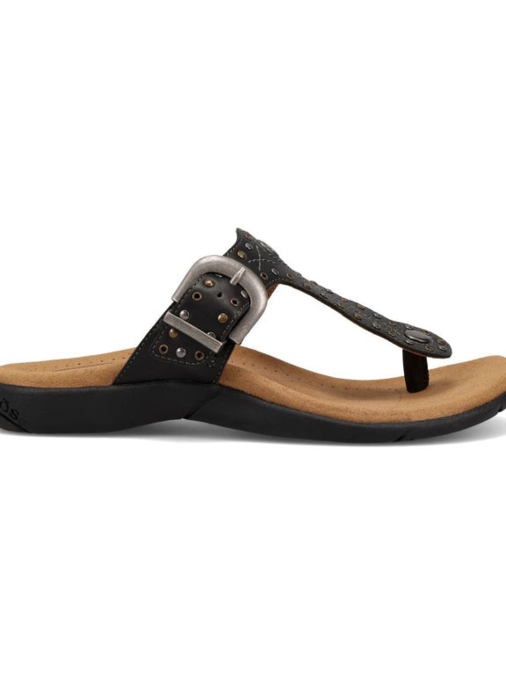 Taos Footwear Black Studded Toe-Post Sandal with Buckle Accent - Picture 2 of 7